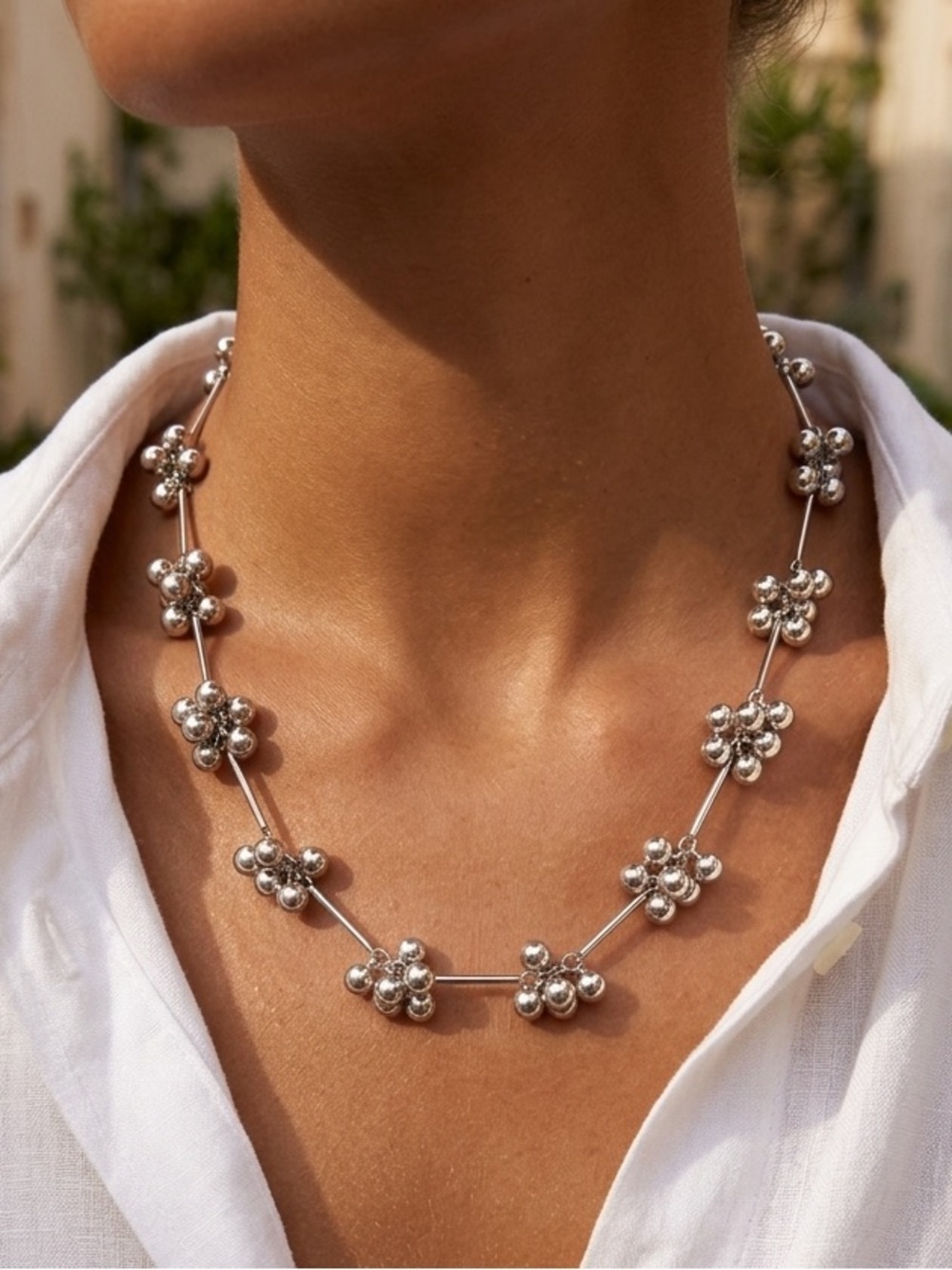 Silver Cluster Ball Necklace stainless steel Women Jewelry